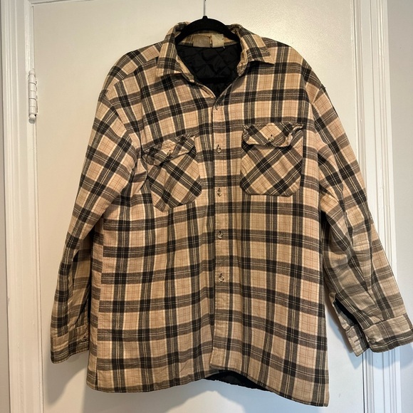 VTG 80s/90s Lee Tan Black Quilted Lined Tartan Plaid Button Up Shacket. - Picture 1 of 10